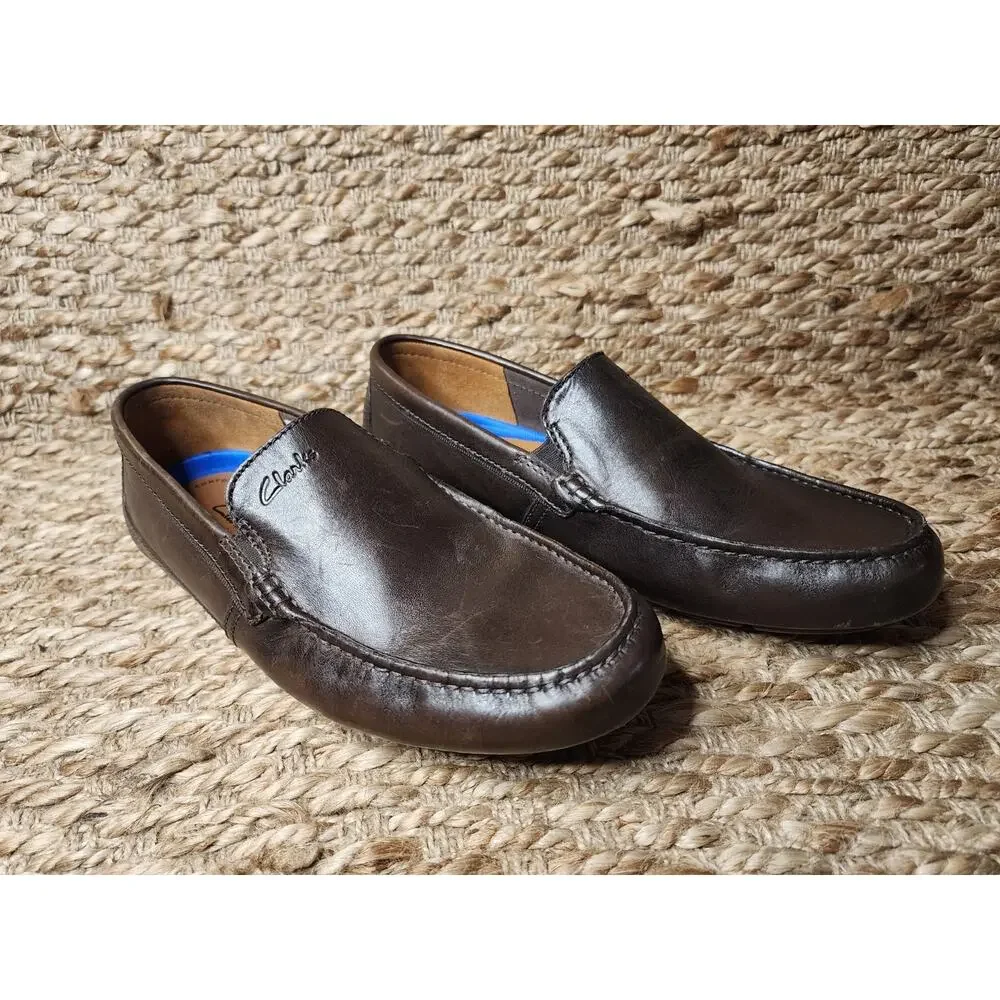Clarks Driving Loafers Markman Plain in Dark Brown Leather Dress Shoes Size 8